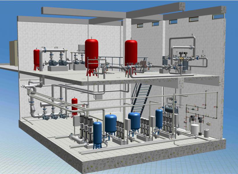 Д насосная станция. ПНС насосная станция. Revit насосная станция. Насосная станция 3d модель. 3д модель насосной станции.